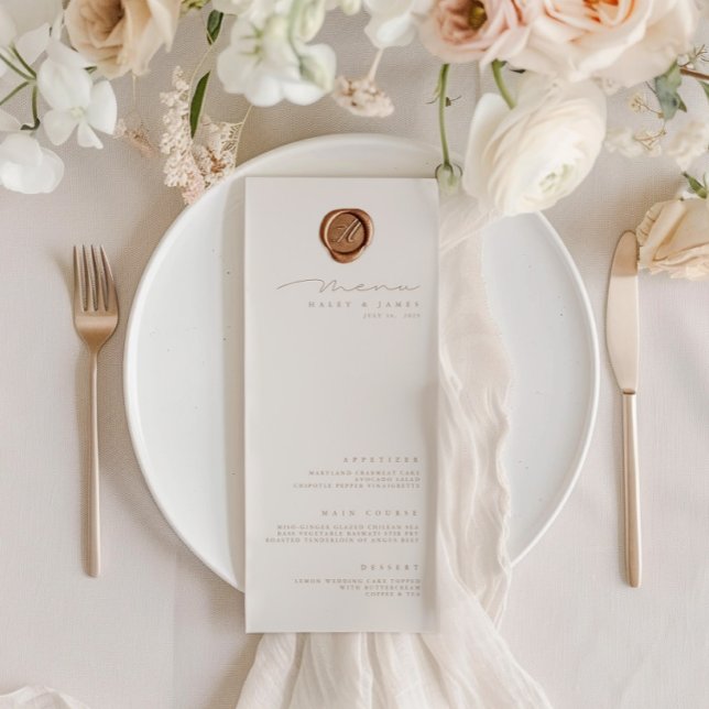Convites Menu Simples Elegante Minimalista de Casamento de  (Simple Elegant Minimalist Ivory Wedding Menu Invitation)