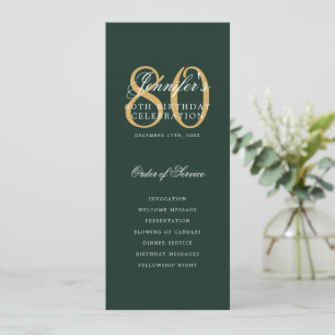 Convites Menu Verde Dourado do Programa Elegante 80+Obrigad