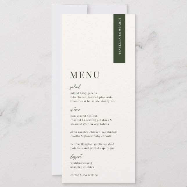 Convites Menu VerdURE Modern Wedn Place Card (Frente)
