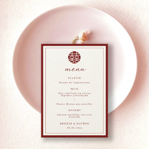 Convites Menu Vermelho do Champanhe Chinês Moderno Elegante