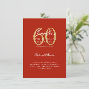 Convites Menu Vermelho Dourado do Programa de Aniversário d