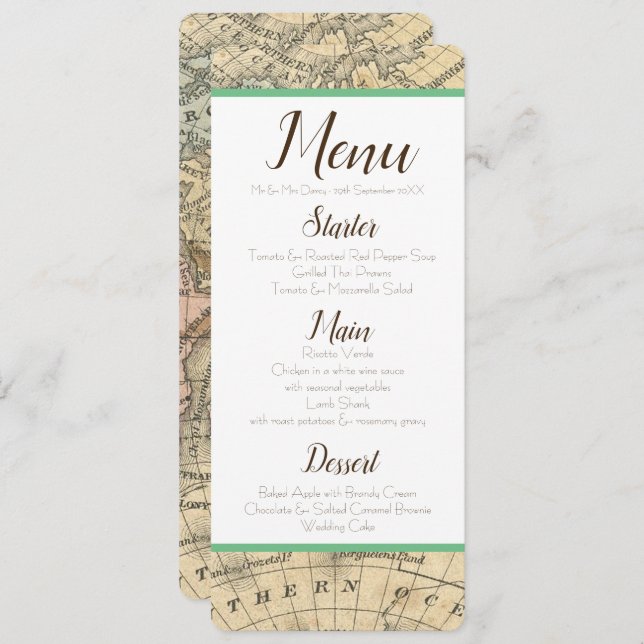 Convites Menu Vintage Map (Frente/Verso)