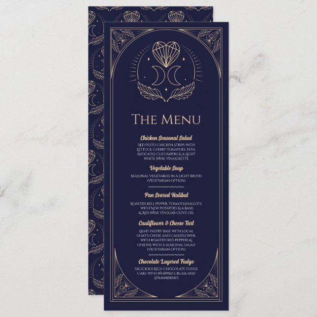 Convites Menu Wedding Tarot Moon Heart Reception Party (Frente/Verso)