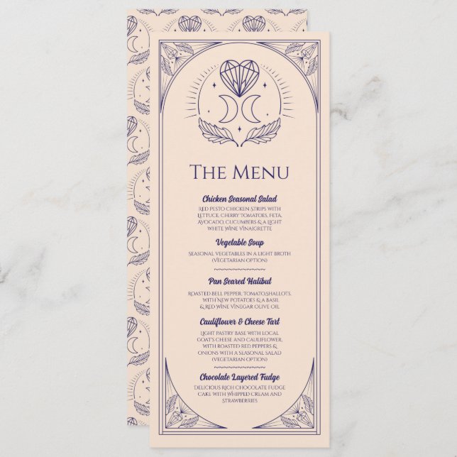 Convites Menu Wedding Tarot Moon Heart Reception Party (Frente/Verso)