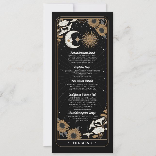 Convites Menu Wedding Tarot Sun Moon Reception Party (Frente)