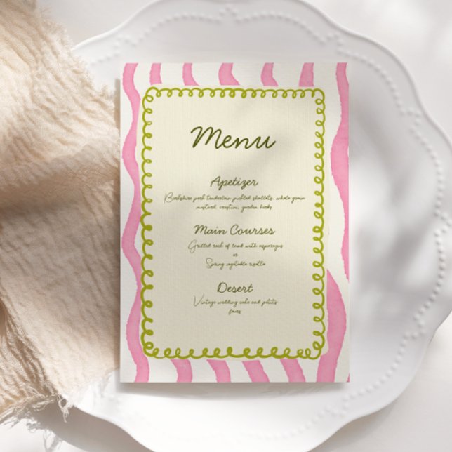 Convites Menu Whimsical Modern Pink & Green Wedding (Criador carregado)