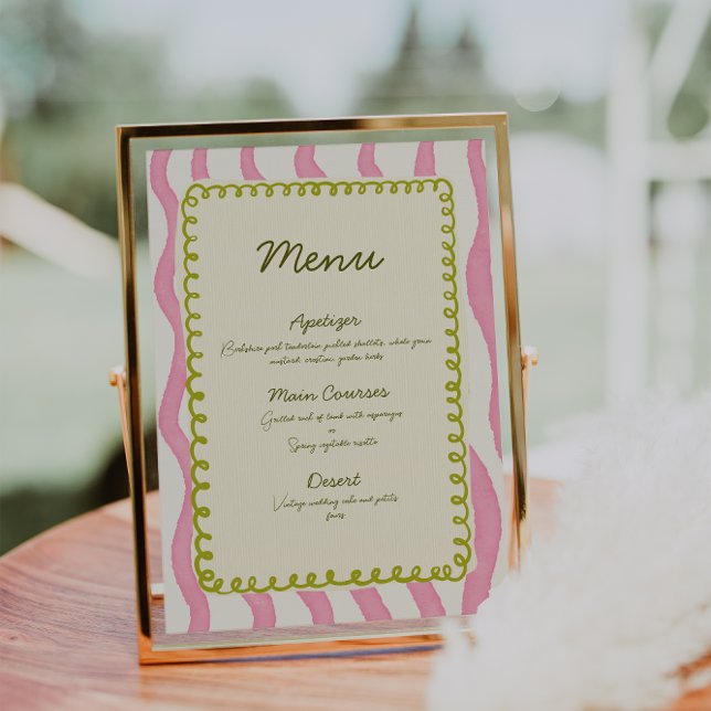 Convites Menu Whimsical Modern Pink & Green Wedding (Criador carregado)