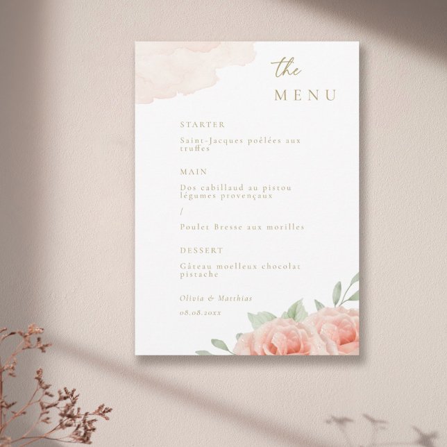 Convites Menus de Casamento Elegante de Rosas Rosa Escuras  (Criador carregado)