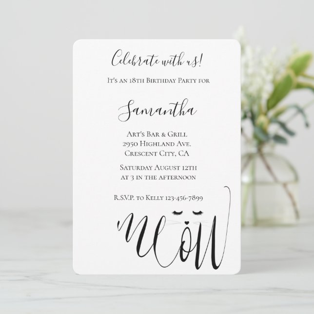 Convites Meow Cat Birthday (Em pé/Frente)