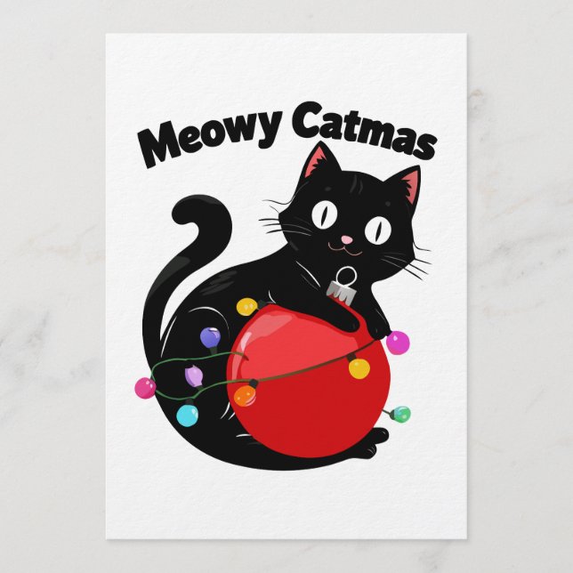 Convites Meowy Catmas - Cat with Christmas ornament (Frente)