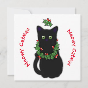 Convites Meowy Catmas desenhando Holly berry Natal