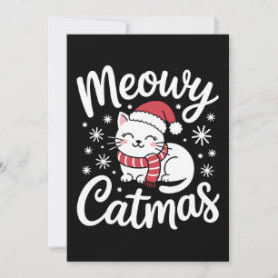 Convites Meowy Catmas Natal Gato Papai Noel Chapéu Cachecol