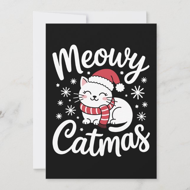 Convites Meowy Catmas Natal Gato Papai Noel Chapéu Cachecol (Frente)