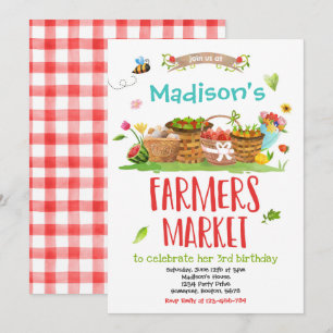 Convites Mercado de Agricultores Aniversário Menina Fazenda