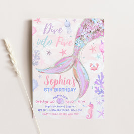 Convites Mergulhe em Cinco Aniversariante Sereia Rosa Paste