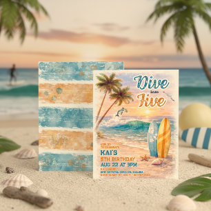 Convites Mergulhe em Cinco Aniversário de Praia Surf Retrô 