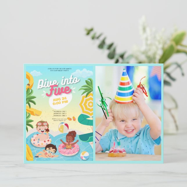Convites Mergulhe em cinco anos-5 (Em pé/Frente)