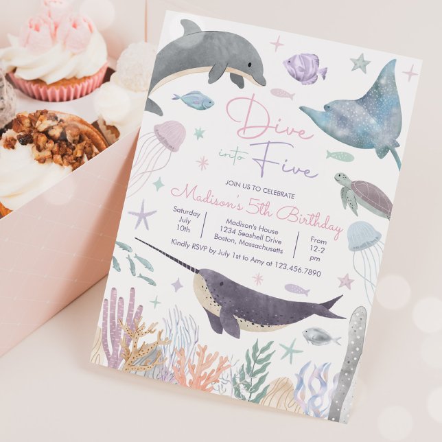 Convites Mergulhe Em Cinco Embaixo Do Golfinho Do Mar Anive (Criador carregado)