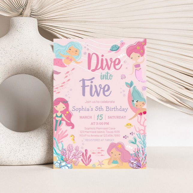 Convites Mergulhe em cinco Festas de aniversário (Dive into Five Mermaid Birthday Party Invitation)