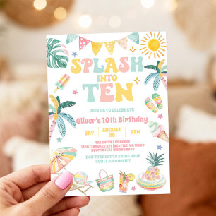 Convites Mergulhe Em Dez Verão Tropical Aniversário de 10 a