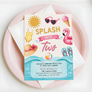 Convites Mergulhe em Dois Aniversários de Festa de Piscina