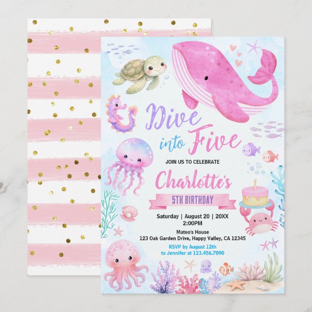 Convites Mergulhe em 'Five Under The Sea' 5º Aniversário Ro (Frente/Verso)
