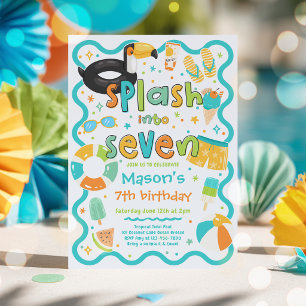 Convites Mergulhe Em Sete Festa de Aniversário de 7 Anos na