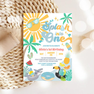 Convites Mergulhe em uma Festa de Verão de 1º Aniversário