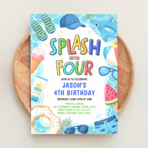 Convites Mergulhe na Festa de Aniversário de 4 Anos no Pool