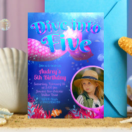 Convites Mergulhe no Cinco - Sereia com Foto 