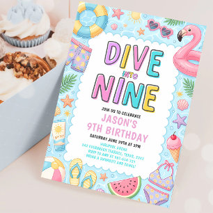 Convites Mergulhe no Nono Aniversário da Festa na Piscina