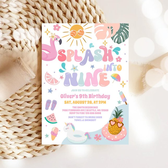 Convites Mergulhe no Nono Aniversário de Festa de Piscina d (Criador carregado)
