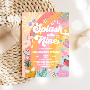Convites Mergulhe no Nono Verão Arco-íris Sol Aniversário d