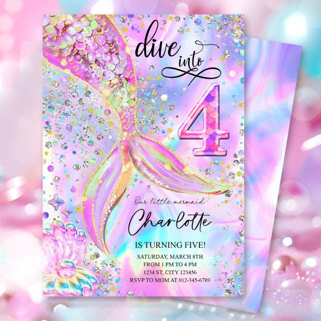 Convites Mergulhe no Quarto Quarto Aniversário da Sereia Co (Criador carregado)