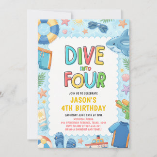 Convites Mergulhe no Quatro Festa na Piscina 4º Aniversário
