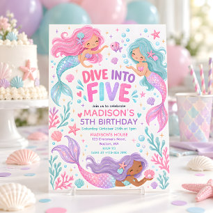 Convites Mergulhe no Quinto Aniversário da Sereia Pastel