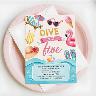 Convites Mergulhe nos Cinco Aniversário de Festa de Piscina