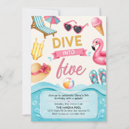 Convites Mergulhe nos Cinco Aniversário de Festa de Piscina