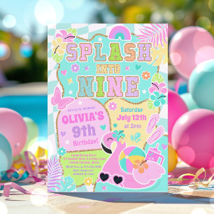 Convites Mergulhe nos Nove Aniversário de Festa de Piscina