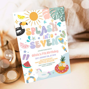 Convites Mergulhe nos Sete Festa na Piscina Verão Aniversár