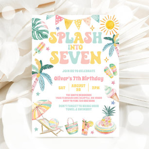 Convites Mergulhe Nos Sete Verão Tropical Aniversário De 7
