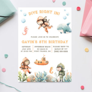 Convites Mergulhe, Sob o Mar, Aniversário de Mergulho Autôn