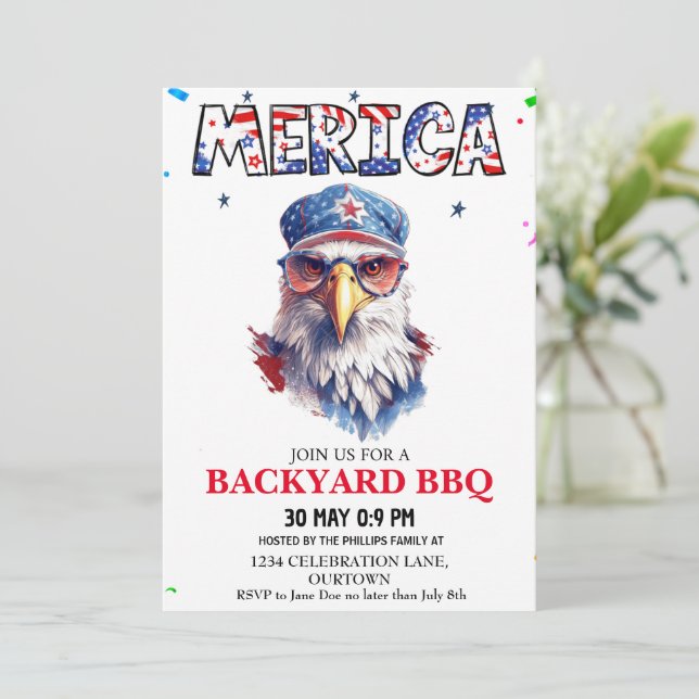 Convites Merica 4 de julho CHURRASCO de quintal (Em pé/Frente)