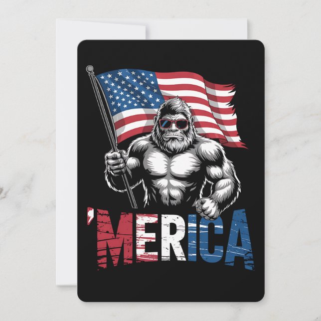 Convites Merica Bigfoot American Flag Patriótico 4 De Julho (Frente)