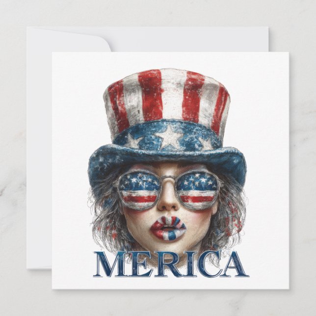 Convites Merica Girl, 4 de julho Gelam Girl com estrelas (Frente)