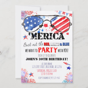 Convites "Merica Patriotic Red White e Blue Birday