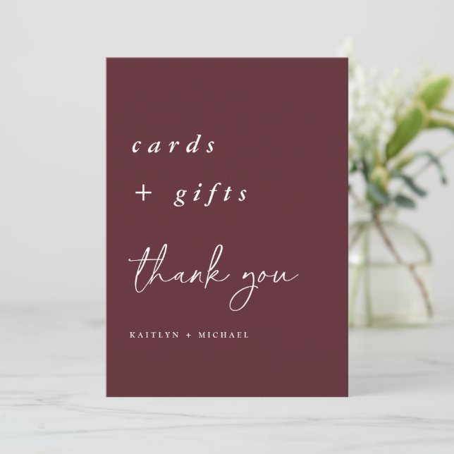 Convites Merlot Wedds Cards & Gifts Sinal 5x7 (Em pé/Frente)