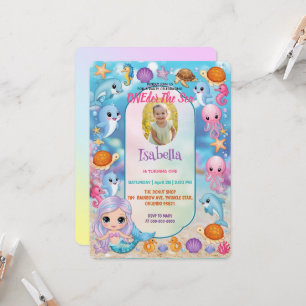 Convites Mermaid 1rua Foto de aniversário no mar