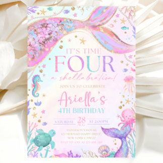 Convites Mermaid 4Th Birthday Invitation