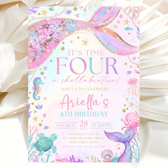 Convites Mermaid 4Th Birthday Invitation (Criador carregado)